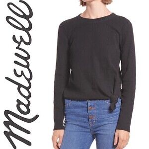 Madewell Texture Thread Front Knot Jacquard Long Sleeve Crew Neck Top Gray L